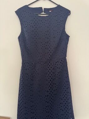 Trina Turk Navy Laser-Cut Midi Sheath Dress